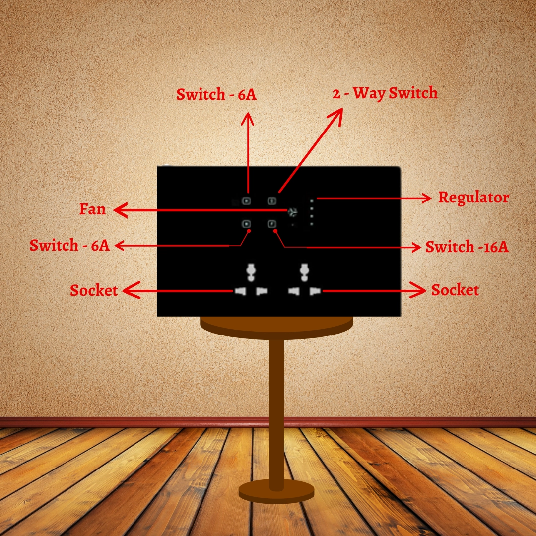 12 module smart touch 4 switch and 1 fan 2 socket board automation india