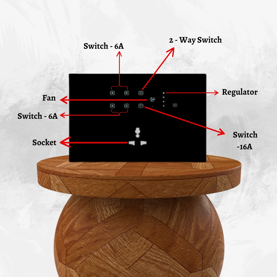 12 module smart touch 6 switch and 1 fan1 socket board automation india